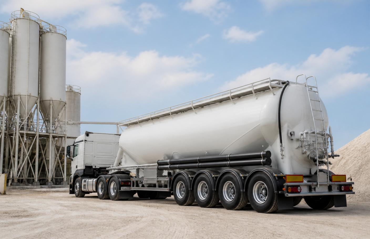 Silo trailer for dry bulk powders